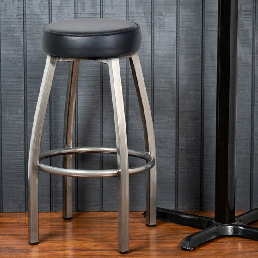 Restaurant Bar Stools * | Wholesale Lancaster Table & Seating Clear Coat Backless Barstool With Black Swivel Upholstered Seat