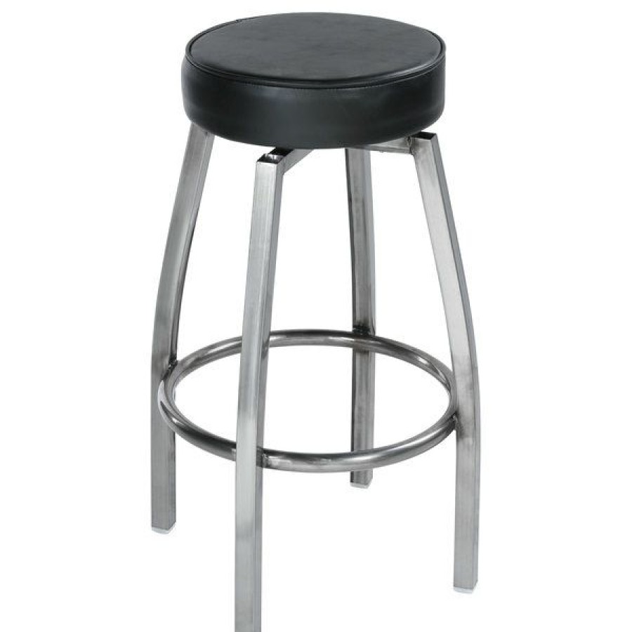 Restaurant Bar Stools * | Wholesale Lancaster Table & Seating Clear Coat Backless Barstool With Black Swivel Upholstered Seat