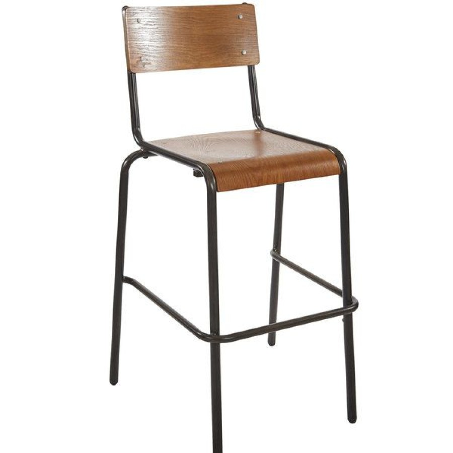 Restaurant Bar Stools * | Best Deal Bfm Seating Js55Bash-Aasb Nash Stackable Barstool With Sand Black Steel Frame And Autumn Ash Veneer Wood Seat And Back