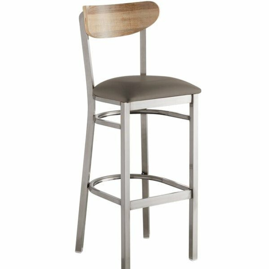 Restaurant Bar Stools * | New Lt&S Boomerang Series Lancaster Table & Seating Boomerang Bar Height Clear Coat Chair With Taupe Vinyl Seat And Driftwood Back