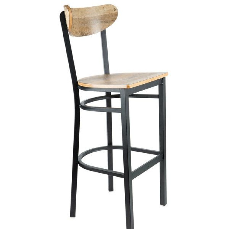 Restaurant Bar Stools * | Cheap Lt&S Boomerang Series Lancaster Table & Seating Boomerang Bar Height Black Chair With Driftwood Seat And Back