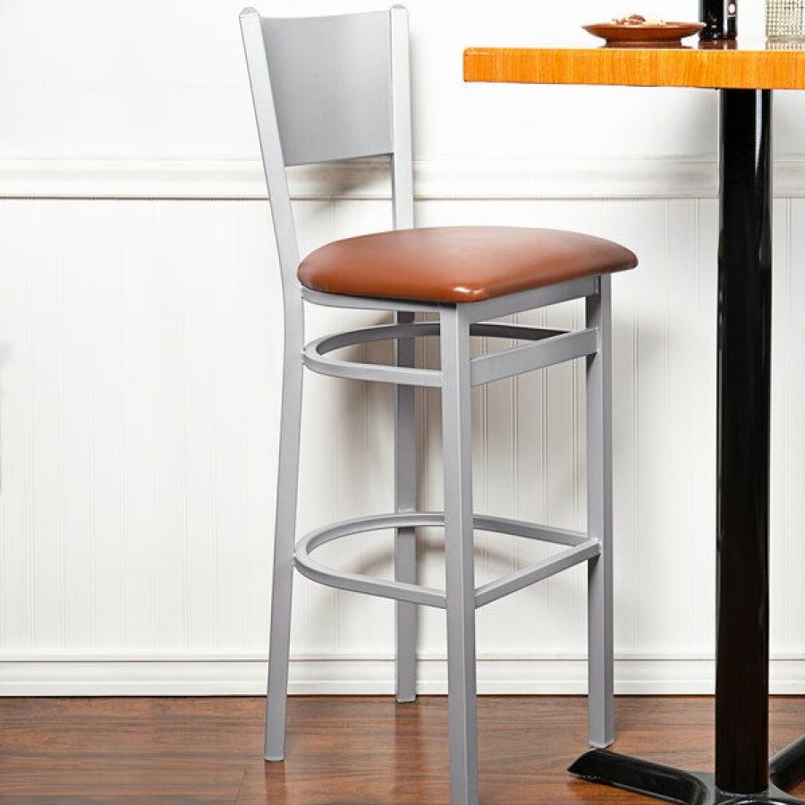 Restaurant Bar Stools * | Top 10 Bfm Seating 2140Blbv-Sm Axel Silver Mist Steel Bar Height Chair With Light Brown Padded Vinyl Seat