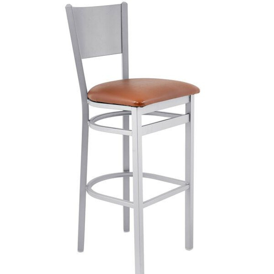 Restaurant Bar Stools * | Top 10 Bfm Seating 2140Blbv-Sm Axel Silver Mist Steel Bar Height Chair With Light Brown Padded Vinyl Seat