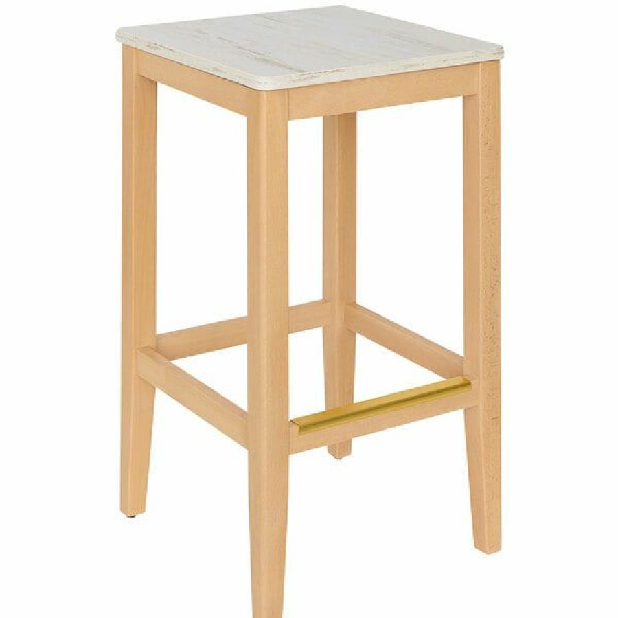 Restaurant Bar Stools * | Hot Sale Bfm Seating Stockton Natural Beechwood Square Backless Barstool With Relic Antique Wash Seat