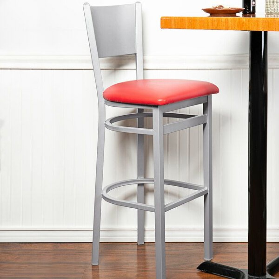 Restaurant Bar Stools * | Brand New Bfm Seating 2140Brdv-Sm Axel Silver Mist Steel Bar Height Chair With Red Padded Vinyl Seat