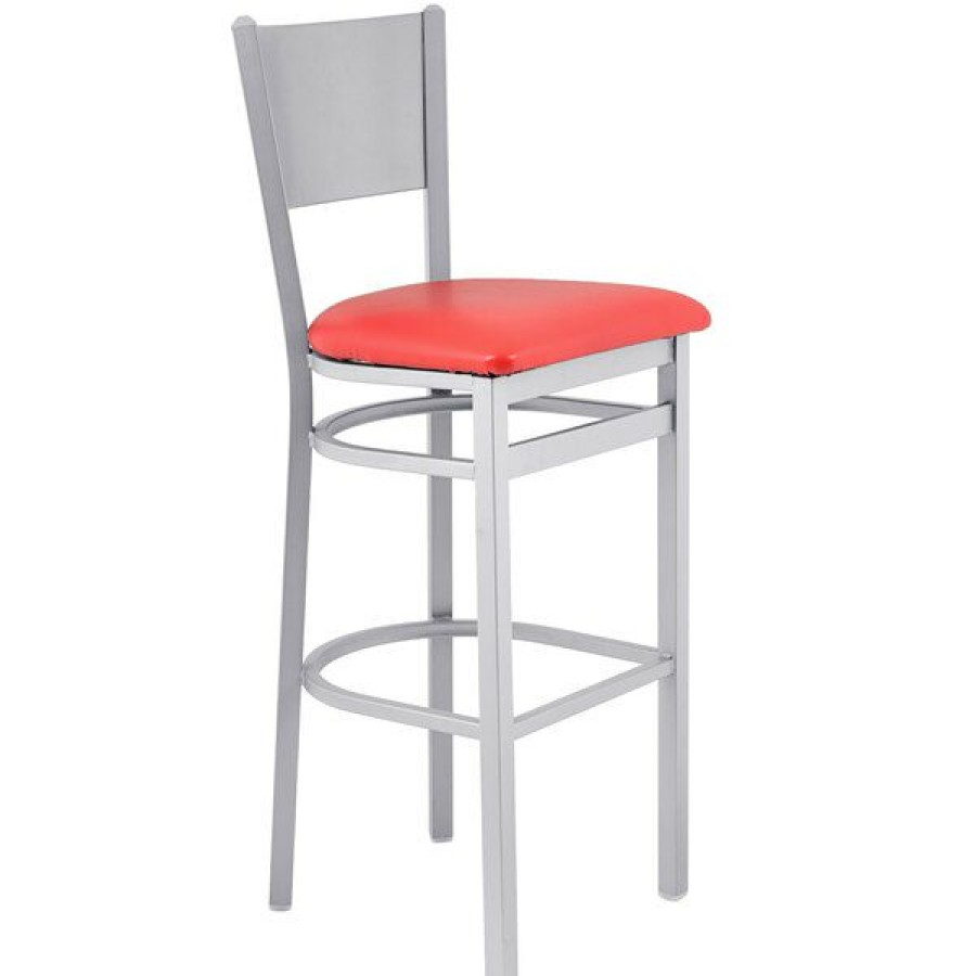 Restaurant Bar Stools * | Brand New Bfm Seating 2140Brdv-Sm Axel Silver Mist Steel Bar Height Chair With Red Padded Vinyl Seat