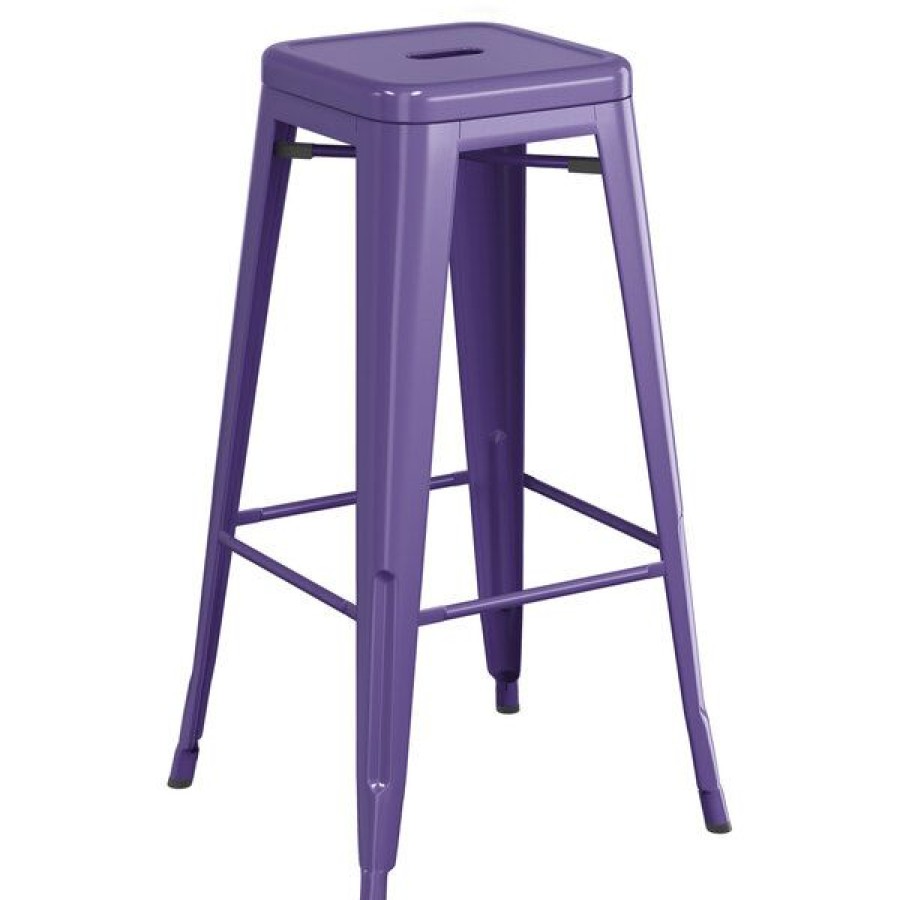 Outdoor Restaurant Bar Stools * | Flash Sale Lt&S Alloy Series Lancaster Table & Seating Alloy Series Purple Stackable Metal Indoor / Outdoor Industrial Barstool With Drain Hole Seat