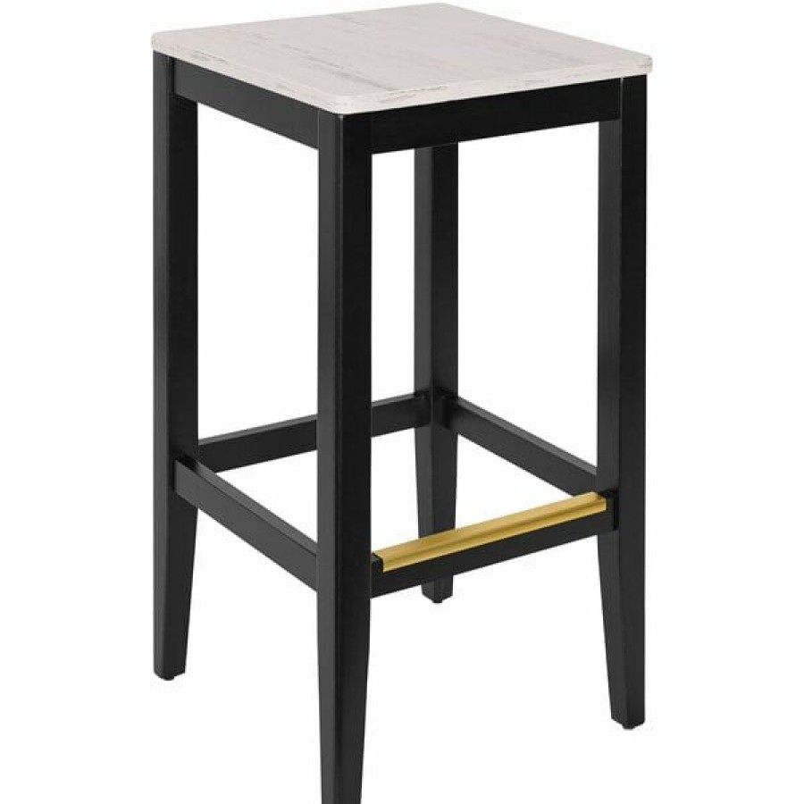 Restaurant Bar Stools * | Flash Sale Bfm Seating Stockton Black Beechwood Square Backless Barstool With Relic Antique Wash Seat