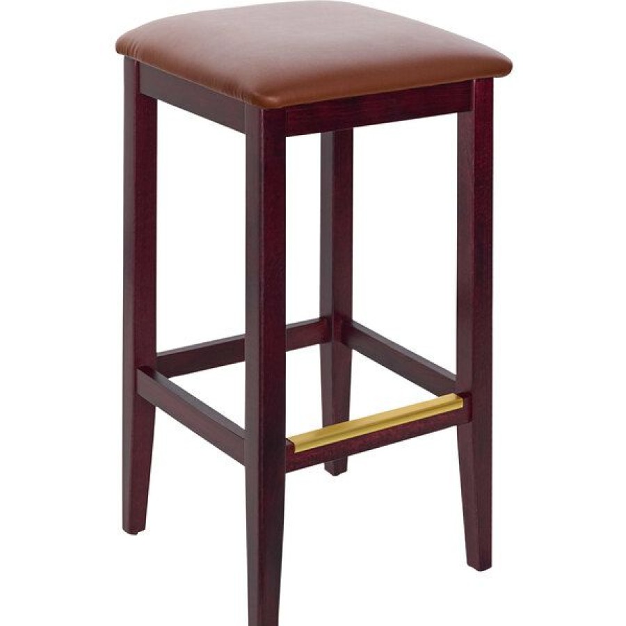 Restaurant Bar Stools * | Discount Bfm Seating Stockton Dark Mahogany Beechwood Square Backless Barstool With 2 Light Brown Vinyl Seat