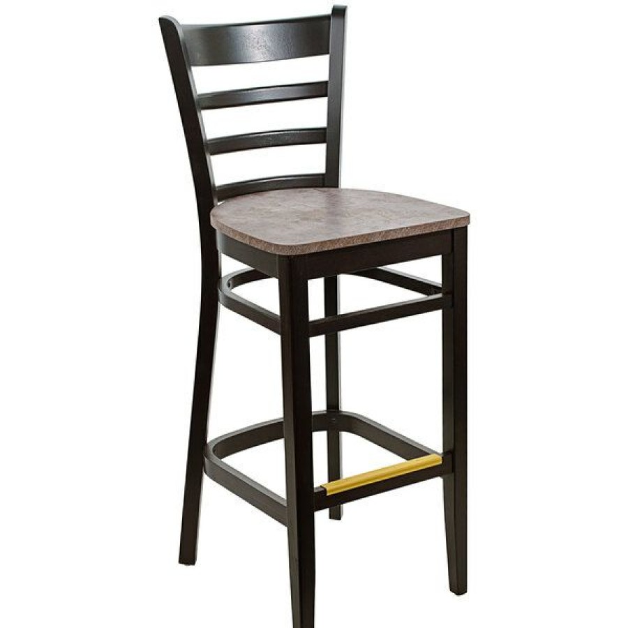 Restaurant Bar Stools * | Cheap Bfm Seating Berkeley Black Beechwood Ladder Back Barstool With Relic Rustic Copper Seat