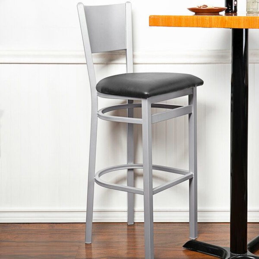 Restaurant Bar Stools * | Buy Bfm Seating 2140Bblv-Sm Axel Silver Mist Steel Bar Height Chair With Black Padded Vinyl Seat