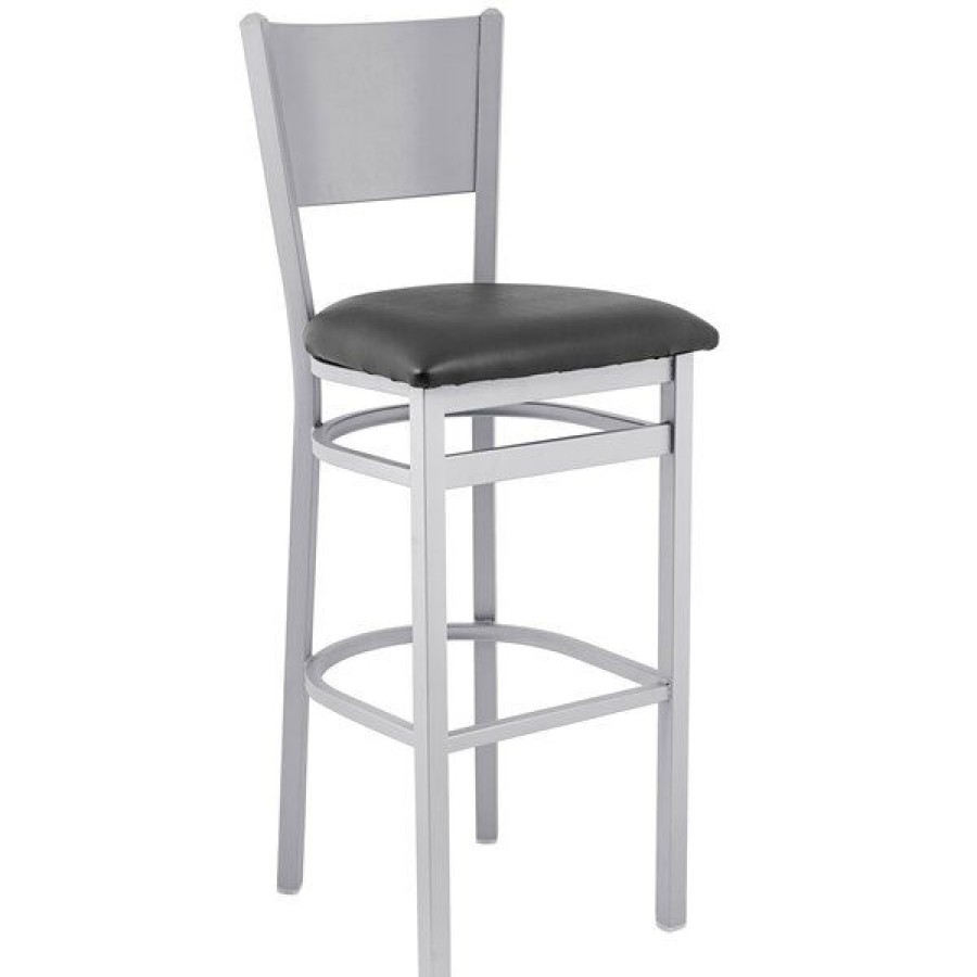 Restaurant Bar Stools * | Buy Bfm Seating 2140Bblv-Sm Axel Silver Mist Steel Bar Height Chair With Black Padded Vinyl Seat