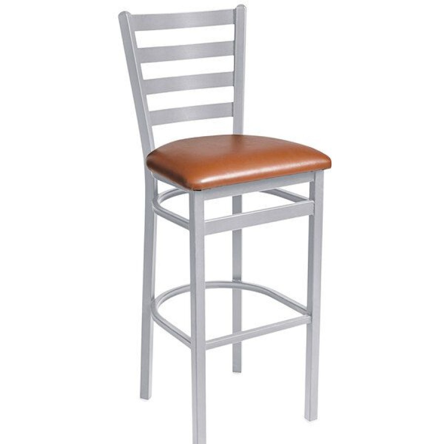 Restaurant Bar Stools * | New Bfm Seating 2160Blbv-Sm Lima Silver Mist Steel Bar Height Chair With 2 Light Brown Vinyl Seat