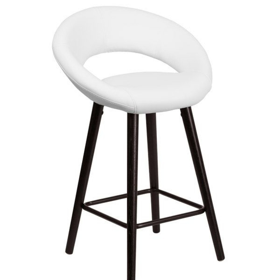 Restaurant Bar Stools * | Budget Flash Furniture Ch-152551-Wh-Vy-Gg Kelsey Series Cappuccino Wood Counter Height Stool With White Vinyl Seat