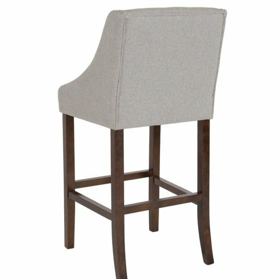 Restaurant Bar Stools * | Deals Flash Furniture Ch-182020-30-Ltgy-F-Gg Carmel Series Light Gray Fabric Bar Stool With Walnut Frame And Nail Trim Accent