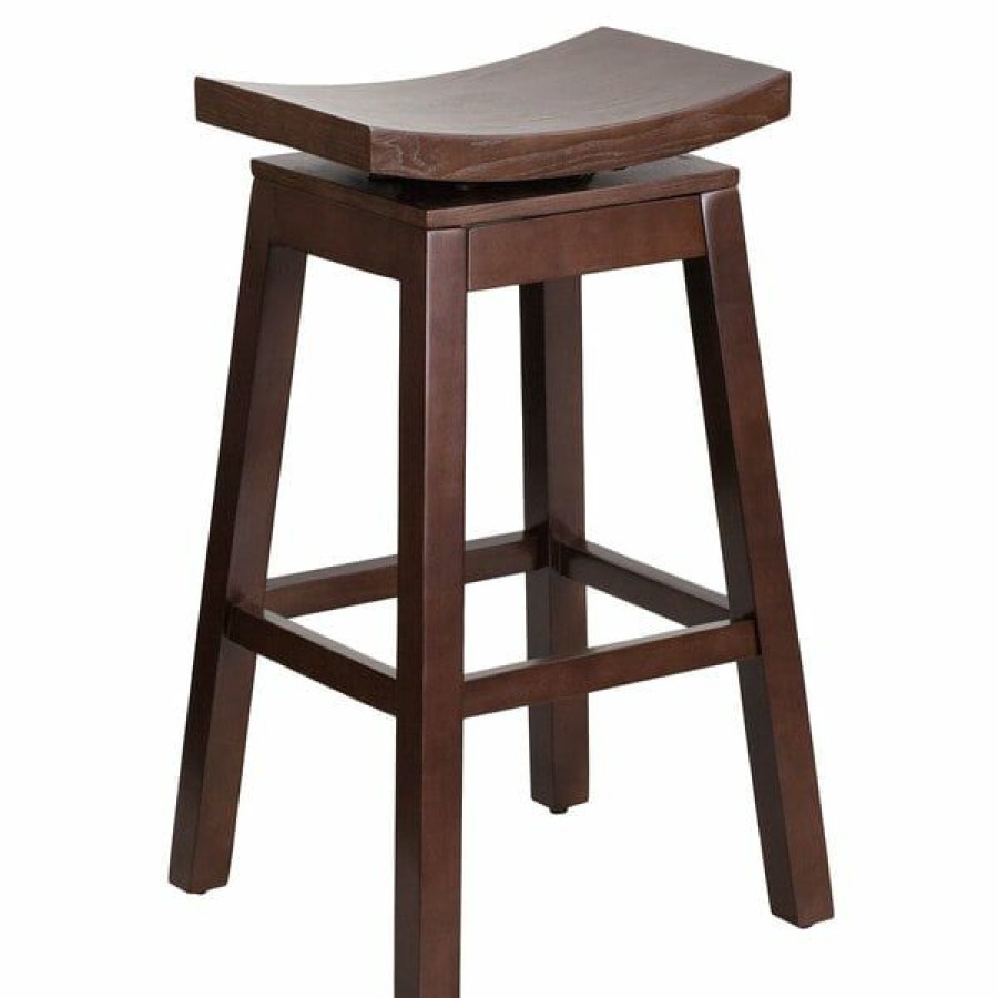 Restaurant Bar Stools * | Promo Flash Furniture Ta-Saddle-1-Gg Cappuccino Wood Bar Height Stool With Auto Swivel Seat