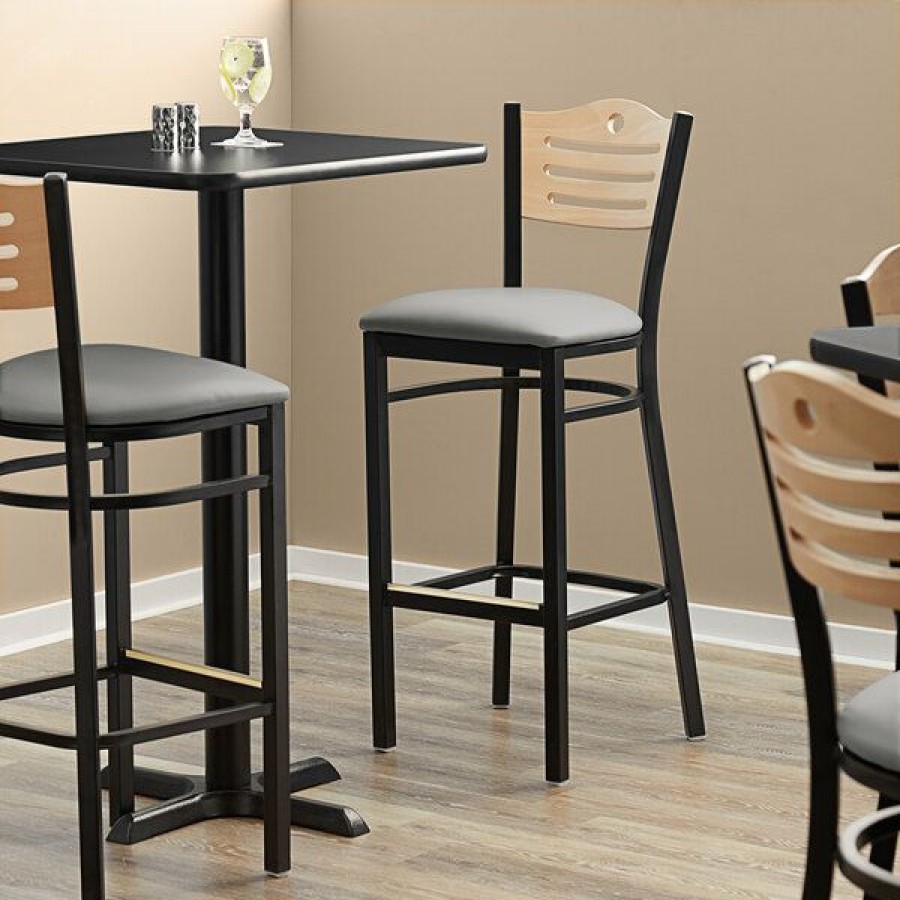 Restaurant Bar Stools * | Cheap Lancaster Table & Seating Natural Finish Bar Height Bistro Chair With 2 Light Gray Padded Seat