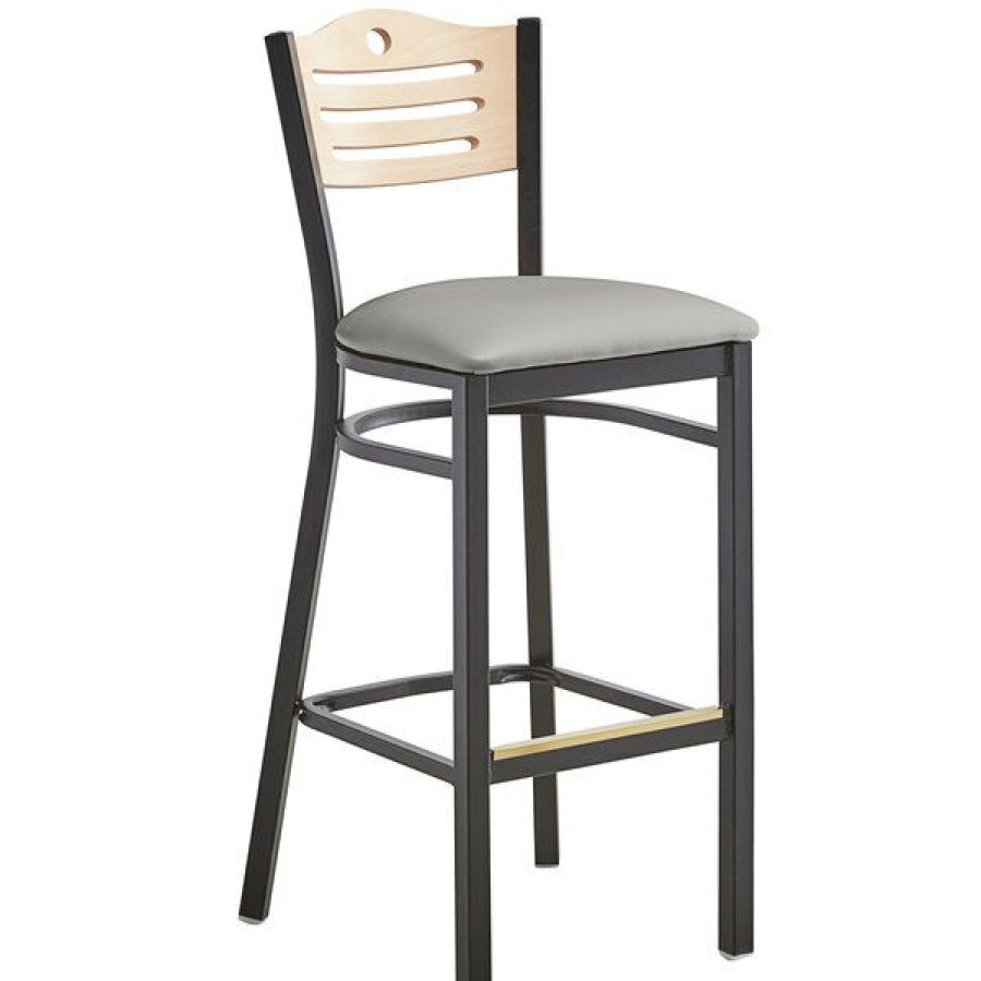 Restaurant Bar Stools * | Cheap Lancaster Table & Seating Natural Finish Bar Height Bistro Chair With 2 Light Gray Padded Seat