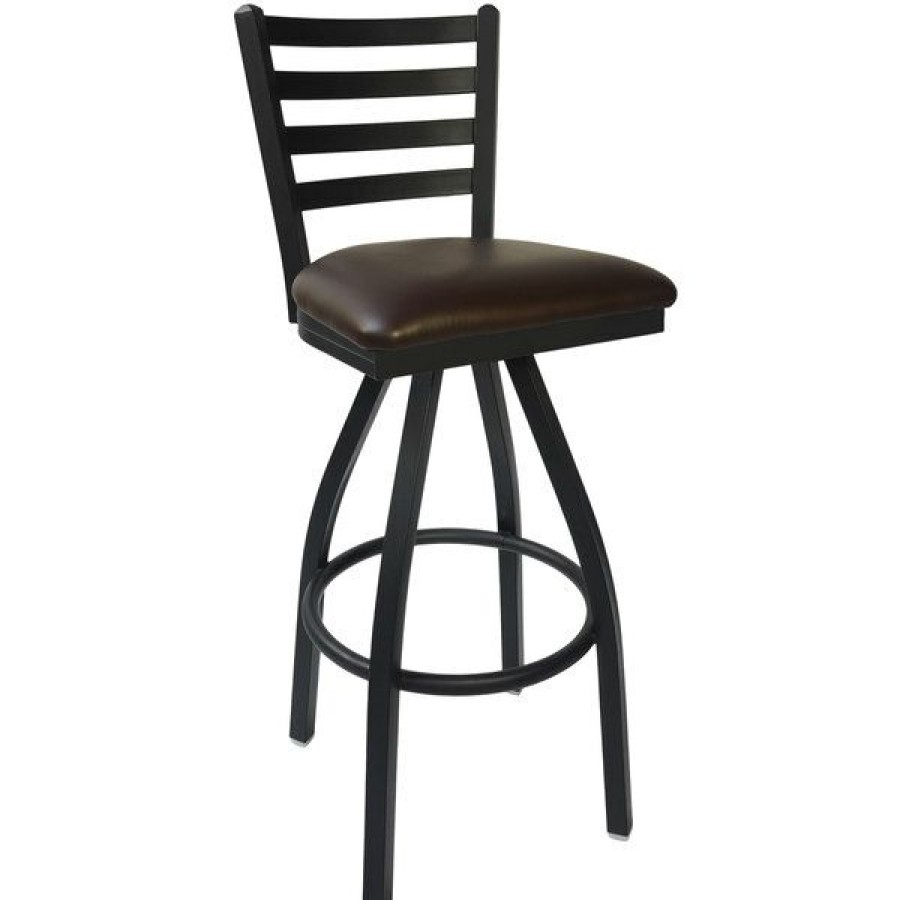 Restaurant Bar Stools * | Promo Bfm Seating 2160Sdbv-Sb Lima Sand Black Steel Bar Height Chair With 2 Dark Brown Vinyl Swivel Seat