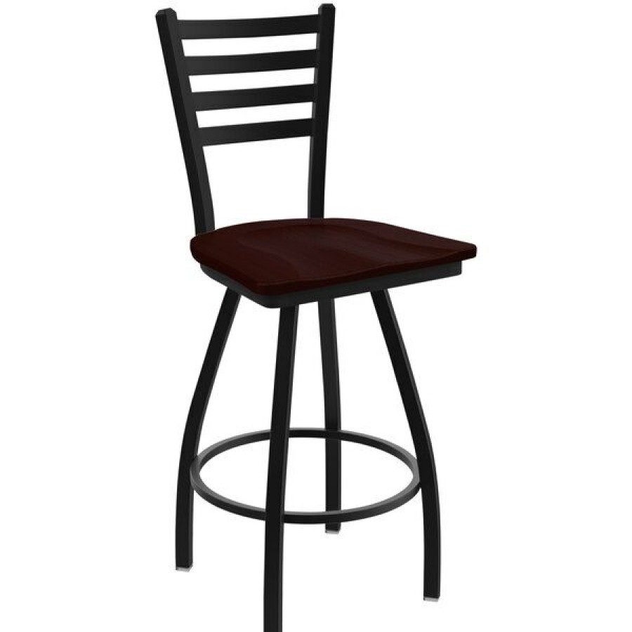 Restaurant Bar Stools * | Best Reviews Of Holland Bar Stool Xl 410 Jackie 30 Ladderback Swivel Bar Stool With Black Wrinkle Finish And Dark Cherry Oak Seat