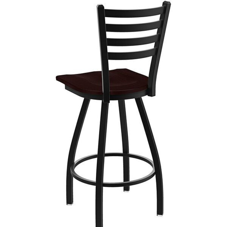 Restaurant Bar Stools * | Best Reviews Of Holland Bar Stool Xl 410 Jackie 30 Ladderback Swivel Bar Stool With Black Wrinkle Finish And Dark Cherry Oak Seat