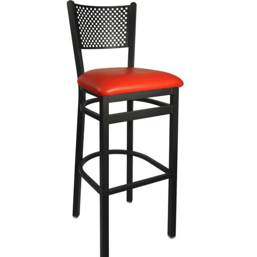 Restaurant Bar Stools * | Discount Bfm Seating 2161Brdv-Sb Polk Sand Black Steel Bar Height Chair With 2 Red Vinyl Seat