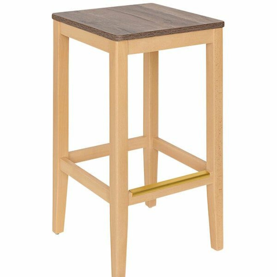 Restaurant Bar Stools * | Hot Sale Bfm Seating Stockton Natural Beechwood Square Backless Barstool With Relic Knotty Pine Seat