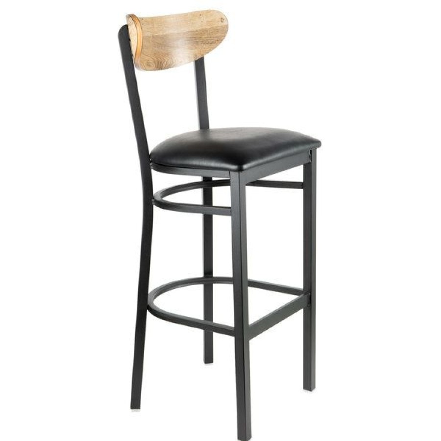 Restaurant Bar Stools * | Cheapest Lt&S Boomerang Series Lancaster Table & Seating Boomerang Bar Height Black Chair With Black Vinyl Seat And Driftwood Back