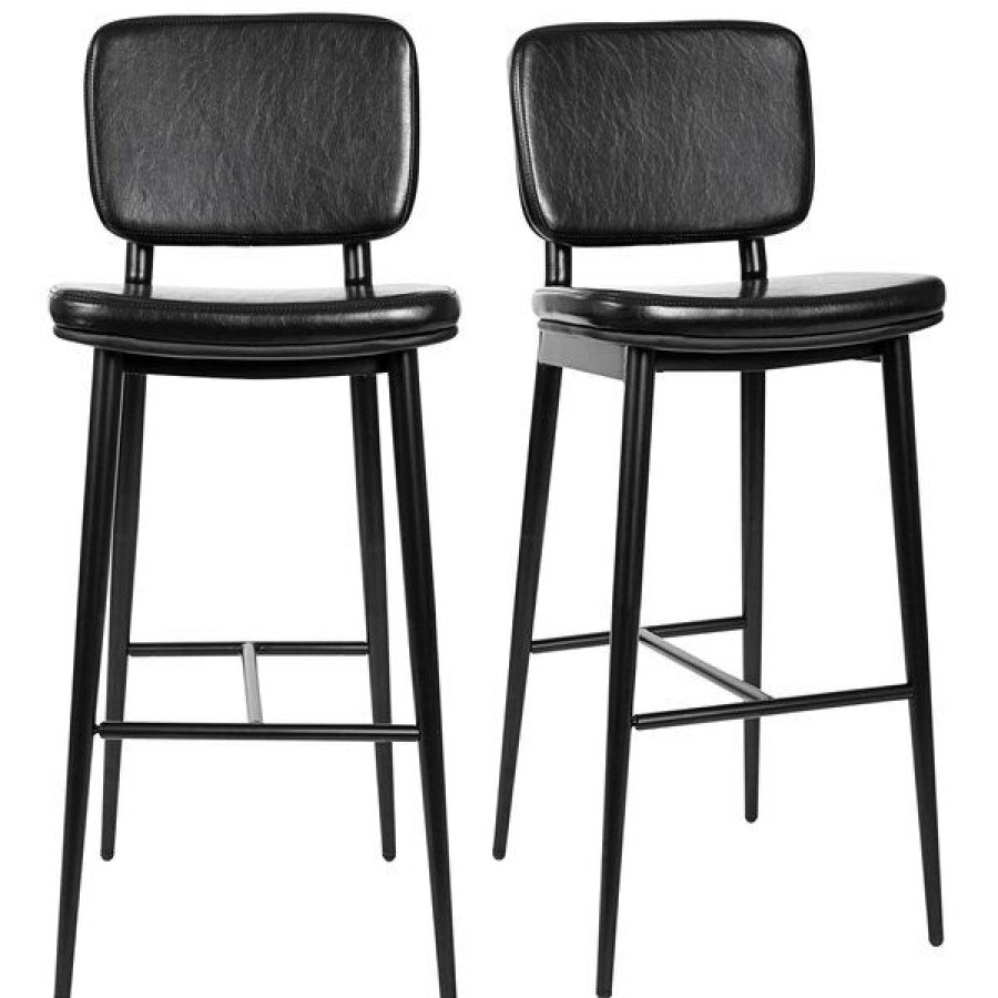 Restaurant Bar Stools * | Flash Sale Flash Furniture Kenzie Black Leathersoft Mid-Back Barstool 2/Pack