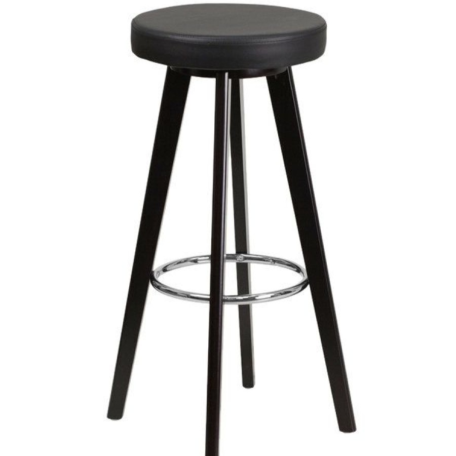 Restaurant Bar Stools * | Budget Flash Furniture Ch-152601-Bk-Vy-Gg Trenton Series Cappuccino Wood Bar Height Stool With Black Vinyl Seat