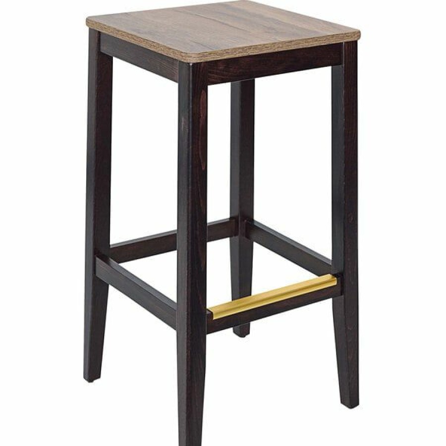 Restaurant Bar Stools * | Hot Sale Bfm Seating Stockton Dark Walnut Beechwood Square Backless Barstool With Relic Knotty Pine Seat