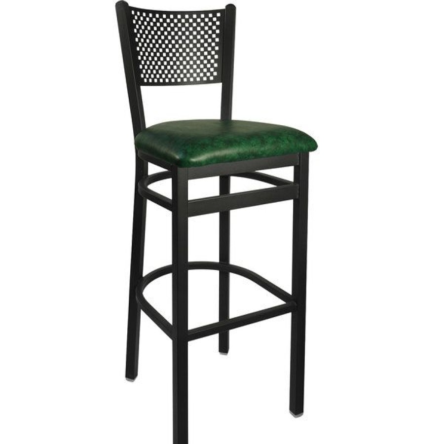 Restaurant Bar Stools * | Cheap Bfm Seating 2161Bgnv-Sb Polk Sand Black Steel Bar Height Chair With 2 Green Vinyl Seat