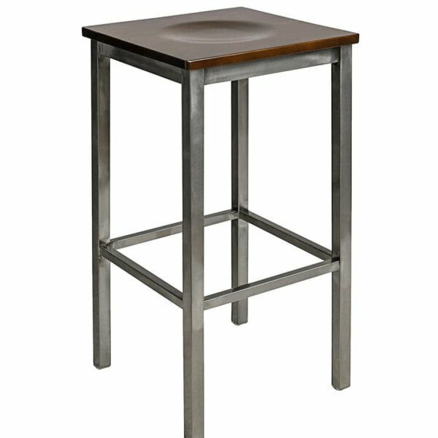 Restaurant Bar Stools * | Buy Bfm Seating 2510Bwaw-Cl Trent Clear Coated Steel Bar Stool With Walnut Wooden Seat