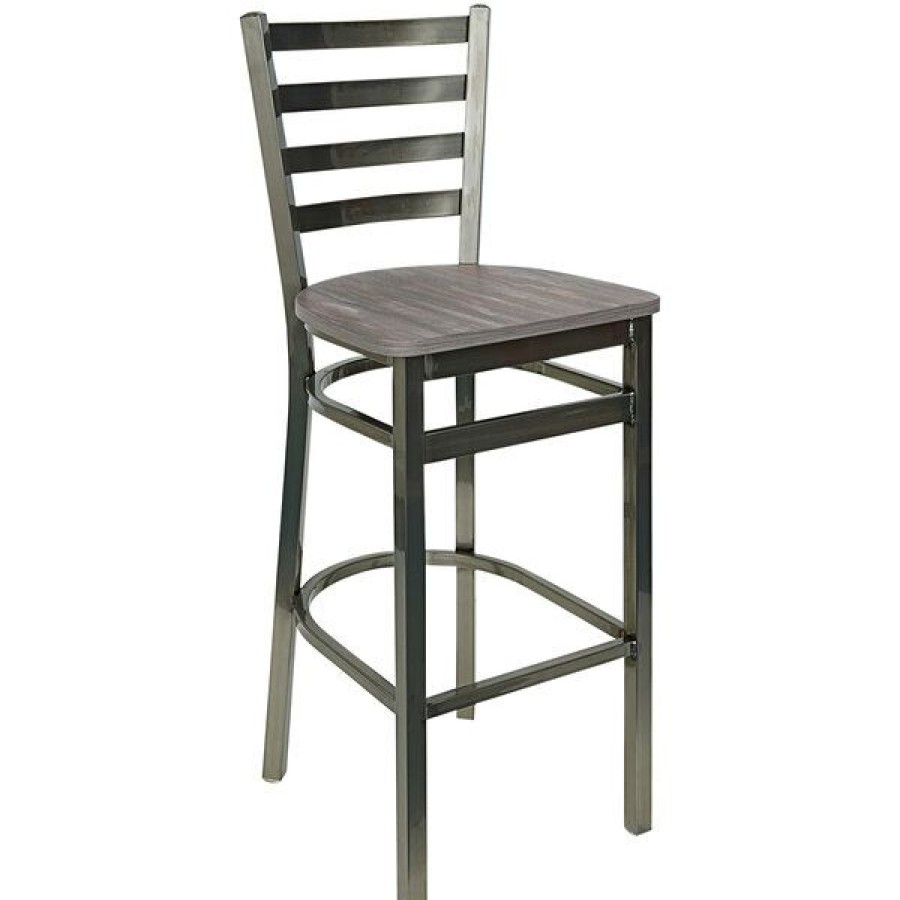 Restaurant Bar Stools * | Best Reviews Of Bfm Seating Lima Clear Coated Steel Ladder Back Barstool With Relic Chestnut Seat