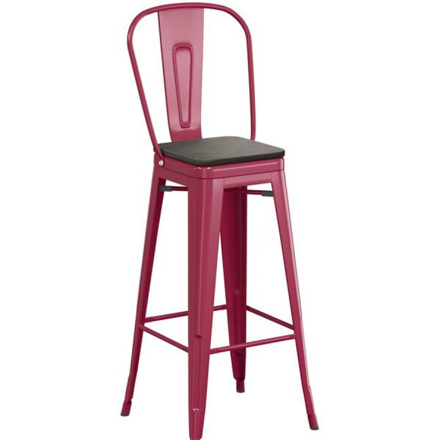 Restaurant Bar Stools * | Cheapest Lt&S Alloy Series Lancaster Table & Seating Alloy Series Sangria Metal Indoor Industrial Cafe Bar Height Stool With Vertical Slat Back And Black Wood Seat