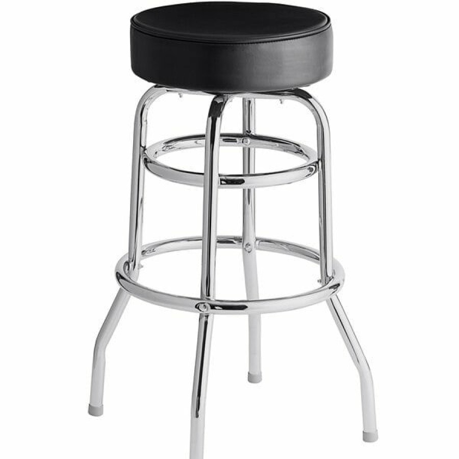 Restaurant Bar Stools * | Hot Sale Lancaster Table & Seating Black Double Ring Barstool With 3 1/2 Thick Seat