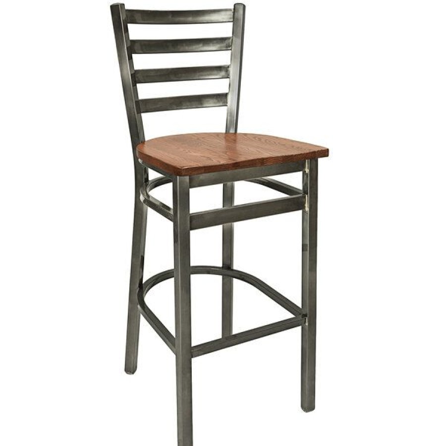 Restaurant Bar Stools * | Deals Bfm Seating 2160Bash-Cl Lima Steel Bar Height Chair With Ash Wooden Seat And Clear Coat Frame