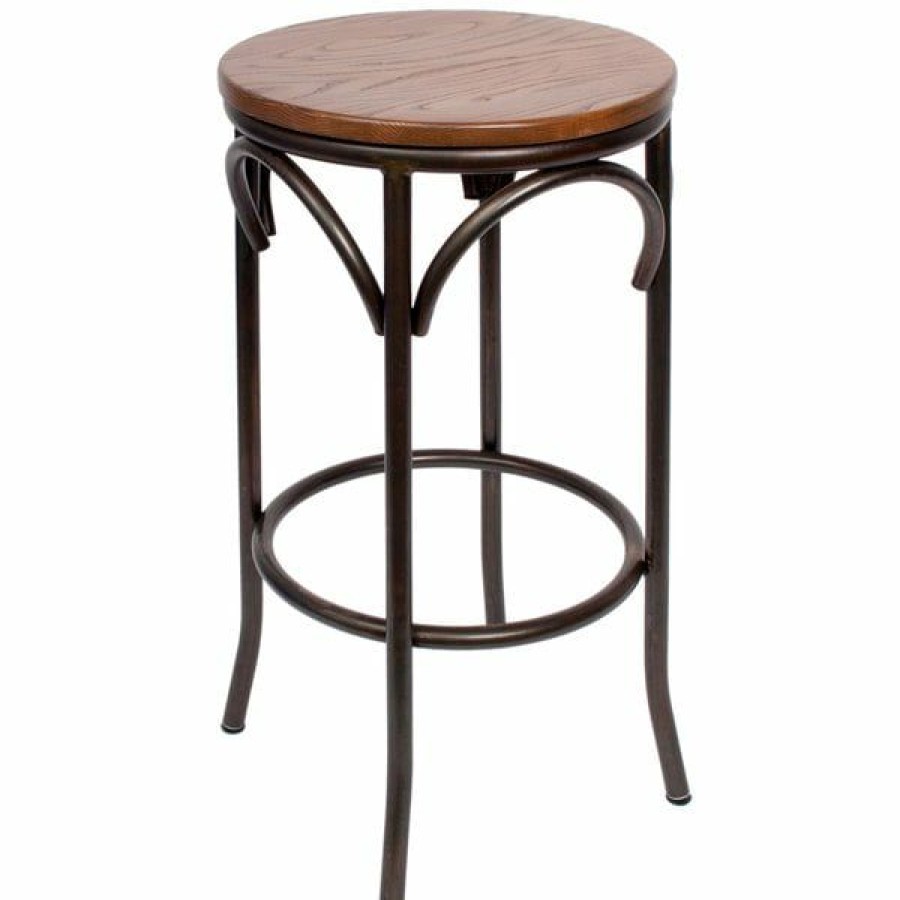 Restaurant Bar Stools * | Discount Bfm Seating Js800Bash-Ru Henry Distressed Rustic Clear Coated Steel Bar Stool With Autumn Ash Wooden Seat