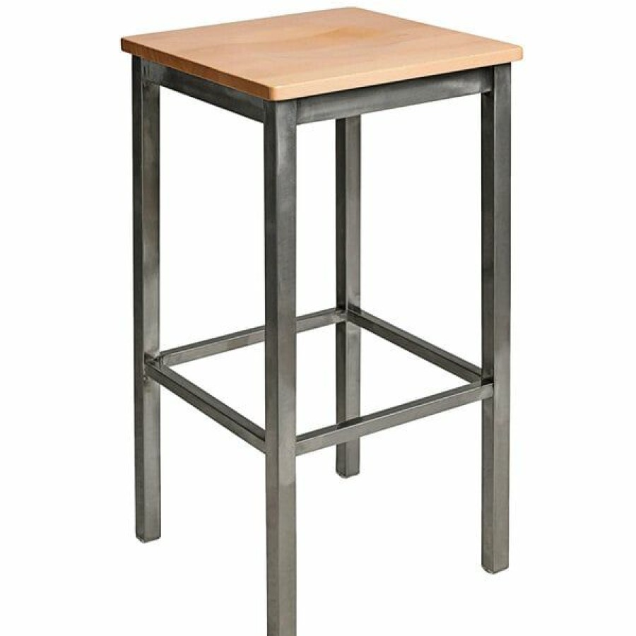 Restaurant Bar Stools * | Coupon Bfm Seating 2510Bntw-Cl Trent Clear Coated Steel Bar Stool With Natural Wooden Seat