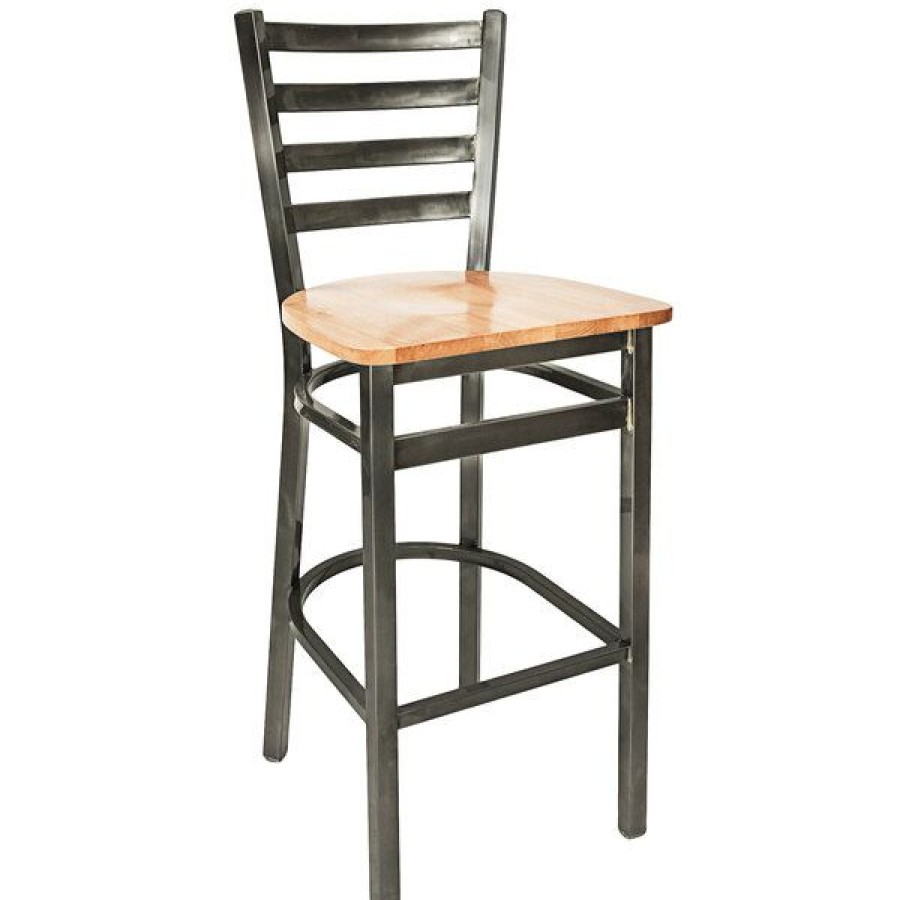 Restaurant Bar Stools * | Promo Bfm Seating 2160Bntw-Cl Lima Steel Bar Height Chair With Natural Wooden Seat And Clear Coat Frame