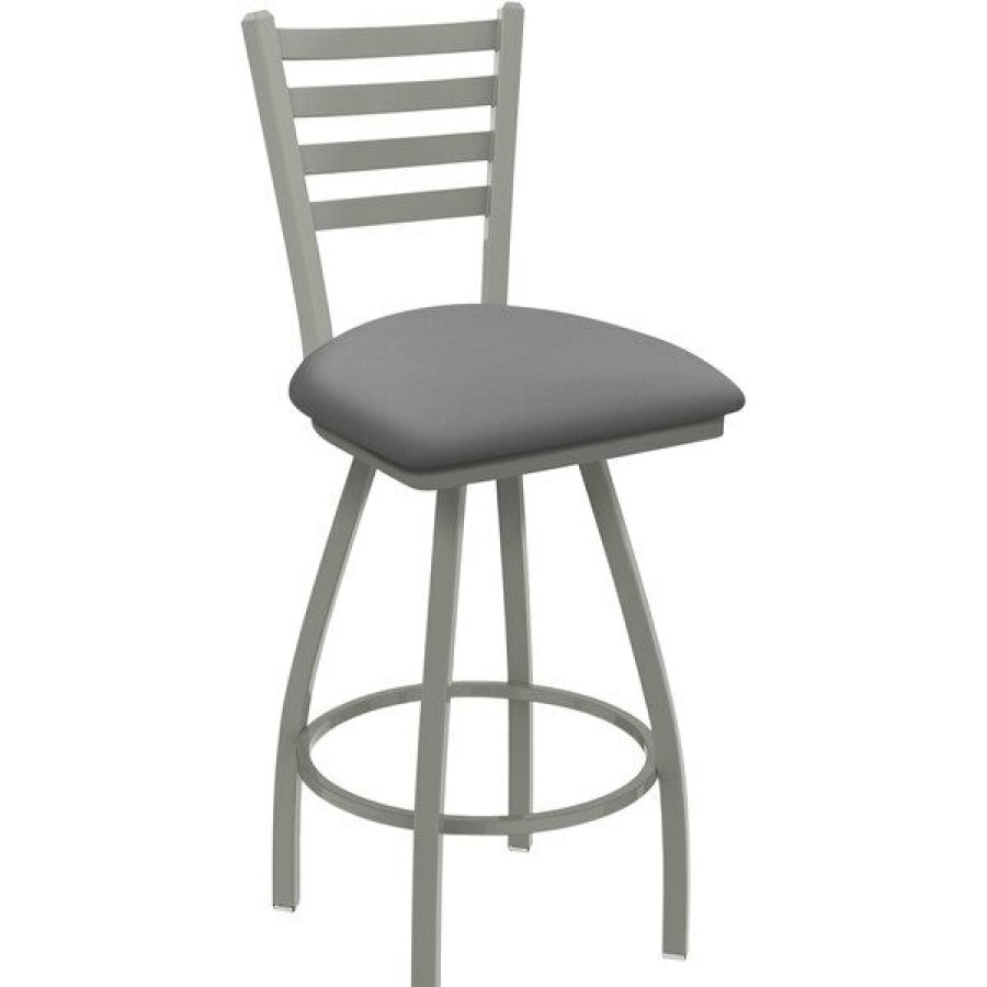 Restaurant Bar Stools * | Cheap Holland Bar Stool Holland Barstool Xl 410 Jackie 30 Ladderback Swivel Bar Stool With Anodized Nickel Finish And Canter Folkstone Grey Seat