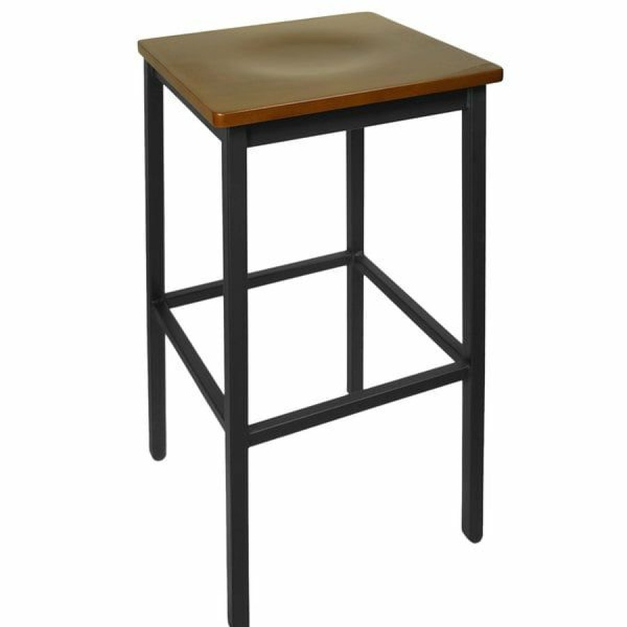 Restaurant Bar Stools * | Top 10 Bfm Seating 2510Bwaw-Sb Trent Sand Black Metal Barstool With Walnut Wood Seat