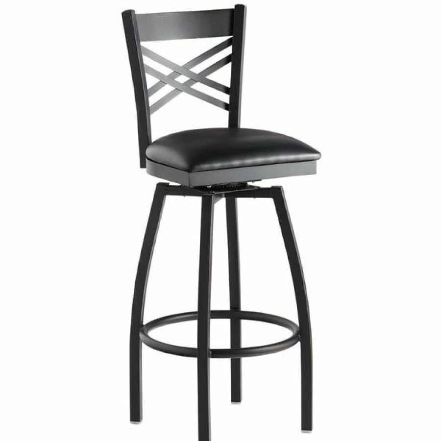 Restaurant Bar Stools * | Coupon Lancaster Table & Seating Cross Back Bar Height Black Swivel Chair With Black Vinyl Seat