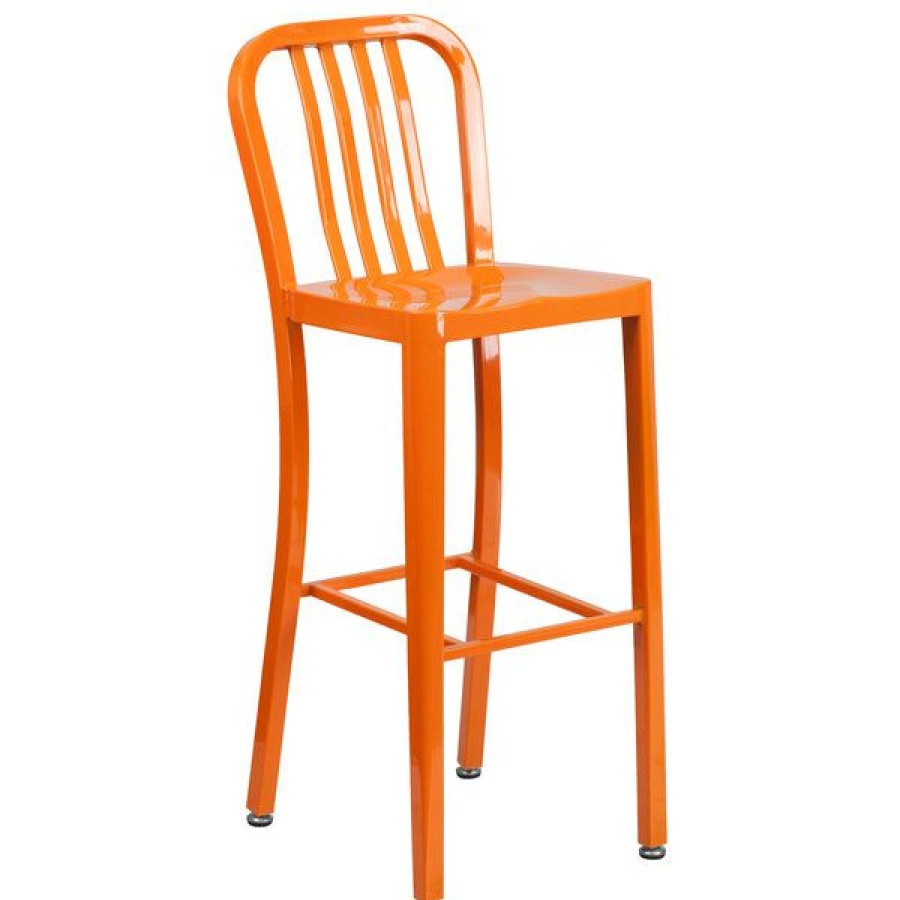 Outdoor Restaurant Bar Stools * | Cheapest Flash Furniture Ch-61200-30-Or-Gg 30 Orange Metal Indoor / Outdoor Bar Height Stool With Vertical Slat Back