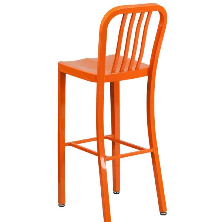 Outdoor Restaurant Bar Stools * | Cheapest Flash Furniture Ch-61200-30-Or-Gg 30 Orange Metal Indoor / Outdoor Bar Height Stool With Vertical Slat Back