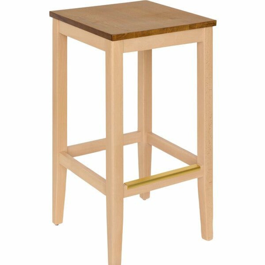 Restaurant Bar Stools * | New Bfm Seating Stockton Natural Beechwood Square Backless Barstool With Autumn Ash Seat