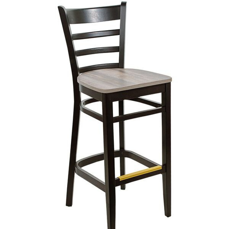 Restaurant Bar Stools * | Discount Bfm Seating Berkeley Black Beechwood Ladder Back Barstool With Relic Chestnut Seat