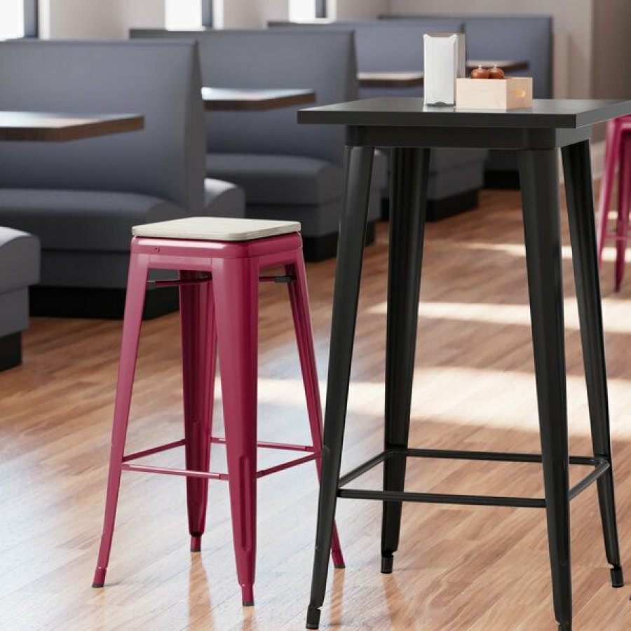 Restaurant Bar Stools * | Cheapest Lt&S Alloy Series Lancaster Table & Seating Alloy Series Sangria Stackable Metal Indoor Industrial Barstool With Gray Wood Seat