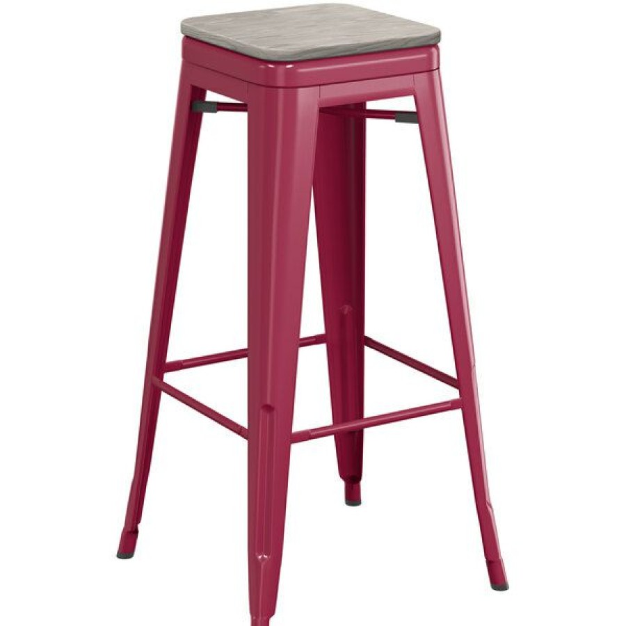 Restaurant Bar Stools * | Cheapest Lt&S Alloy Series Lancaster Table & Seating Alloy Series Sangria Stackable Metal Indoor Industrial Barstool With Gray Wood Seat