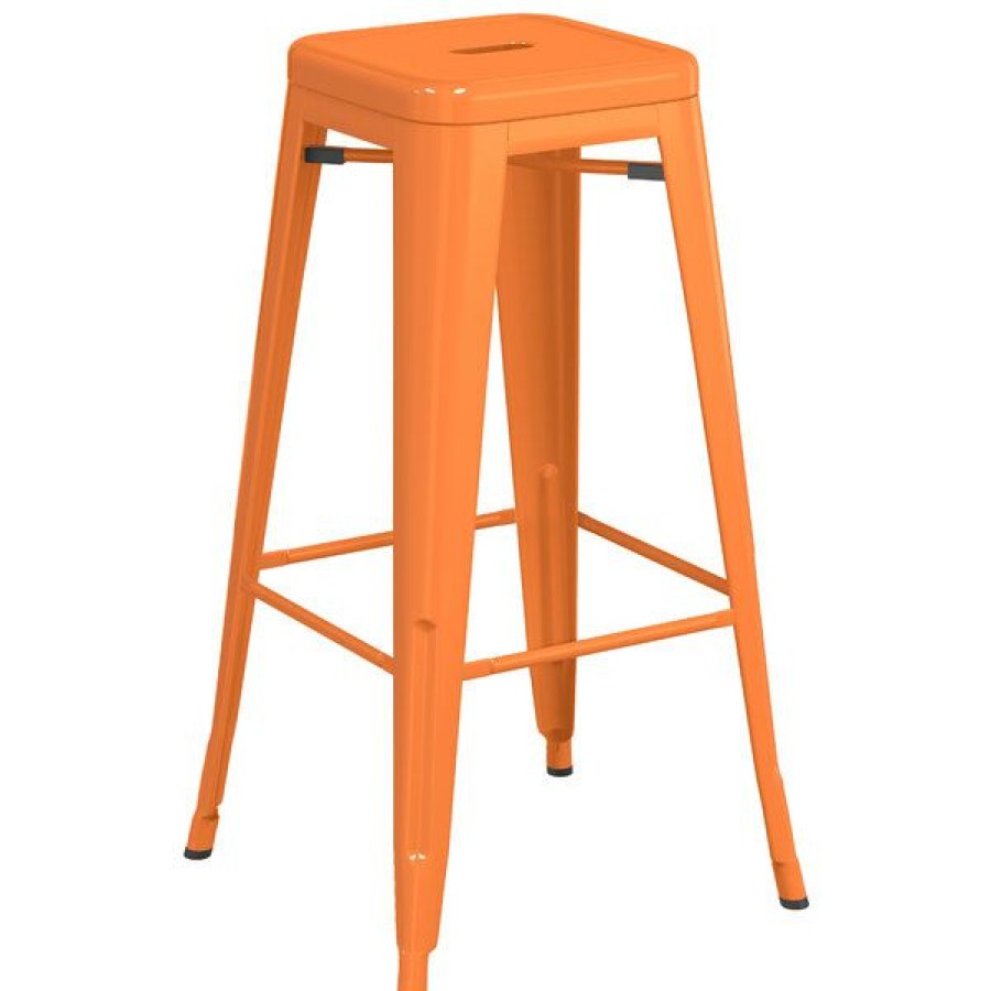 Outdoor Restaurant Bar Stools * | Coupon Lt&S Alloy Series Lancaster Table & Seating Alloy Series Orange Stackable Metal Indoor / Outdoor Industrial Barstool With Drain Hole Seat